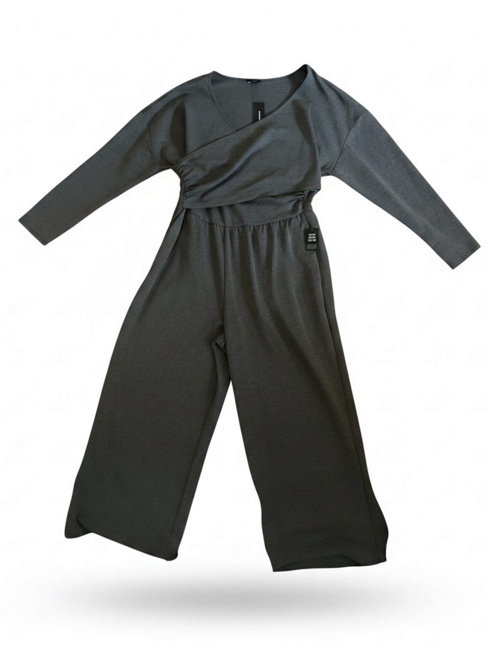 Express Dark Charcoal Wrap-Front Wide-Leg Jumpsuit